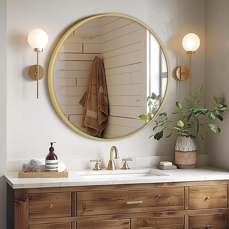 Miroir Mural Rond à Suspendre - 76 cm - Doré - pour Salle de Bain, Salon, Couloir (1/5)