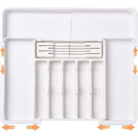 Range Couverts Extensible pour Tiroir Cuisine avec 2 Blocs de Couteaux Amovibles et 9 Compartiments, Organisateur Réglable, Blanc (1/5)