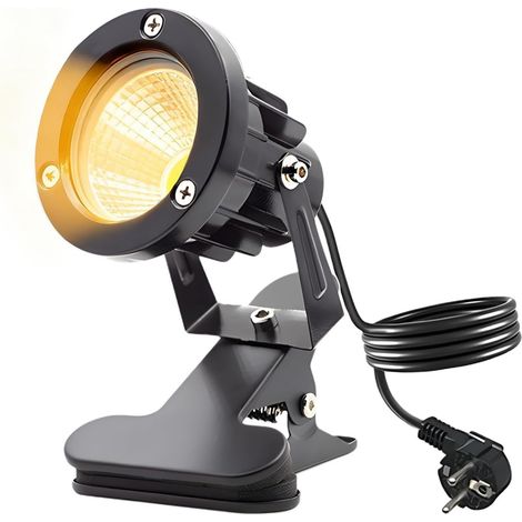 Spot LED, 10 W, à pince avec prise et interrupteur, IP65, étanche IP65, éclairage de jardin, avec câble de 1,8 m, pour extérieur, cour, pelouse (blanc chaud) [Classe énergétique A] (1/5)