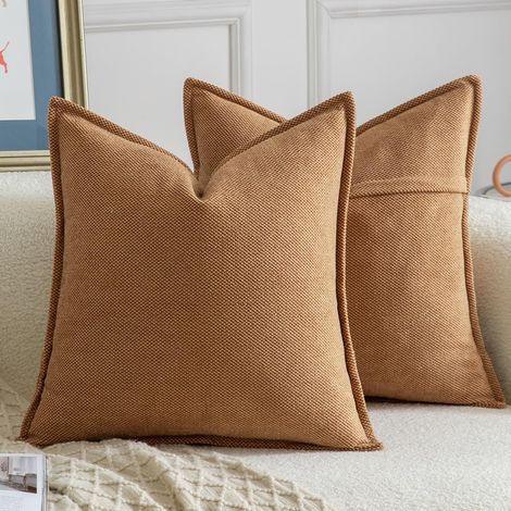 Lot de 2 Housses de coussin, Chenille, Bordure décorative, Doux, Salon Chambre, 45x45 cm