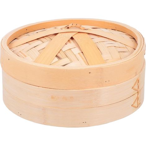 Panier vapeur pour dim sum de 22,3 cm avec couvercle - Panier de cuisson vapeur naturel pour raviolis et légumes (1/5)