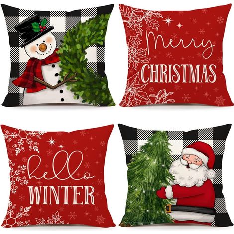 Christmas Pillowcases 18x18, Set of 4 Christmas Ornament Cushion Boxes for Home Sofa (1/5)