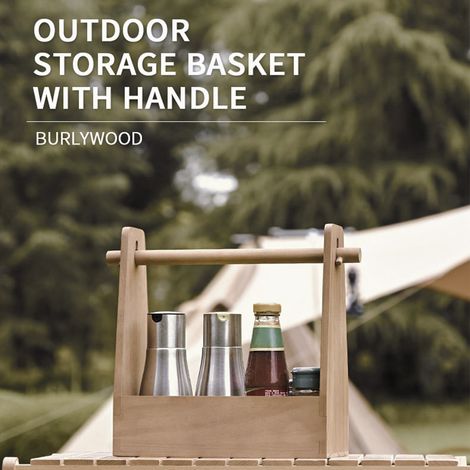 Boîte à épices en bois, panier de rangement portable pour le camping et les pique-niques, en noyer brun (1/5)