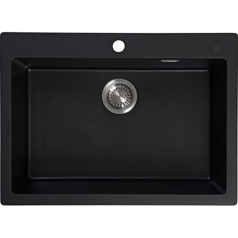JASSFERRY Black Composite Kitchen Sink 700 x 509mm, Inset Quartz Sinks, Drop-in 1 Bowl (1/5)