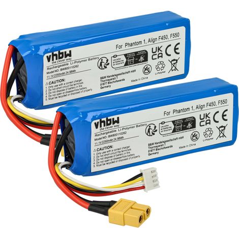 vhbw 2x Battery compatible with Walkera Runner 250 Drone Multicopter Quadrocopter (2250 mAh, 11.1 V, Li-polymer)