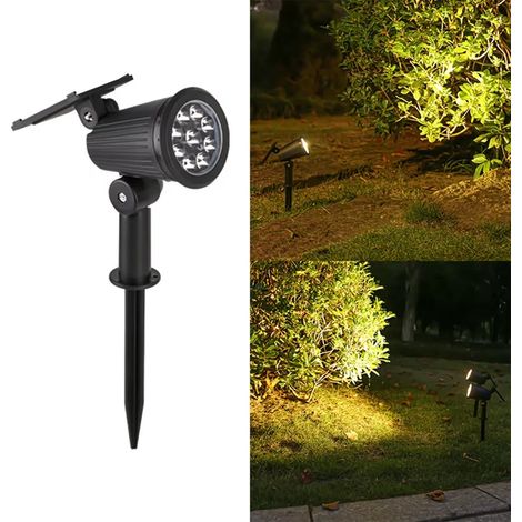 Projecteur solaire extérieur (lumière chaude) 9 LED à luminosité réglable, étanche IP65, compatible avec jardins, terrasses et porches. (1/5)