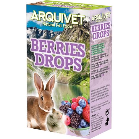 Arquivet Berries Drops Frutti di Bosco 65 g Snack per roditori dolcetti dolcetti ricompense per Conigli, criceti, porcellini d'India, furetti (1/2)