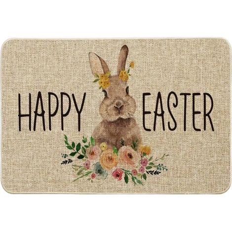 1 Tapis de sol, motif lapin de Pâques, design fleuri, usage intérieur et extérieur, entrée et couloir (1/5)