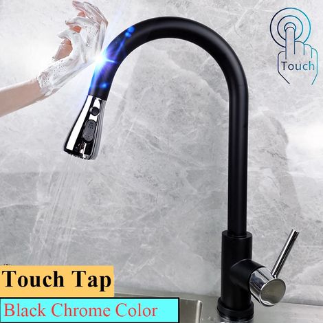 (touch-black chrome-G1/2)Robinet mitigeur de cuisine tactile Shenducs - Amélioration de l'habitat - Robinet d'eau chaude et froide extractible - Robinet de cuisine tactile à capteur sensible (1/5)