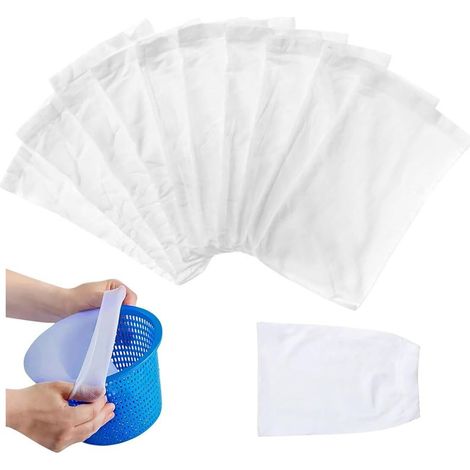 Filtre Skimmer Piscine,10 PCS Chaussettes de Skimmer de Piscine Chaussettes de Piscine Panier de Chaussettes Réutilisables Nylon Élastique Blanc pour Capturer Feuilles Cheveux Pollen et Débris (1/4)