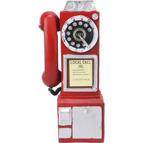 Modèle de téléphone décoratif en résine rouge, style classique vintage et élégant, idéal pour un bar. (1/5)