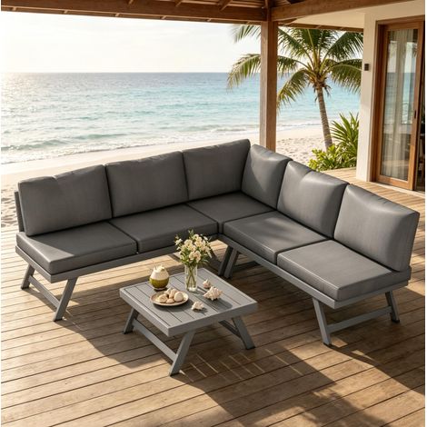 5-Sitzer Eck-Gartenlounge mit verstellbarem Couchtisch, grau HAVRYA (1/5)