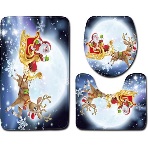 Badezimmermatten 3er Set rutschfest Weihnachtsmann Aufdruck Weicher Badvorleger mit Starker Wasseraufnahme für Badezimmer Schlafzimmer Küche WC und Badewanne (1)