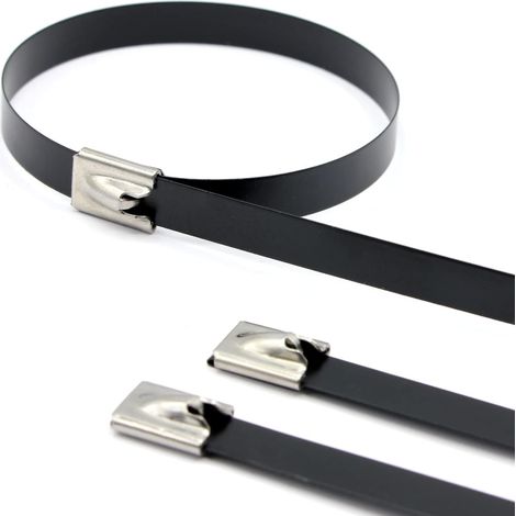Lot de 100 colliers de serrage en acier inoxydable V2A Noir 4.6 x 200 mm (1/5)
