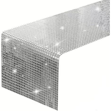 Glitzernder Tischläufer Silber 30x274cm Pailletten Spiegel Disco Party Deko
