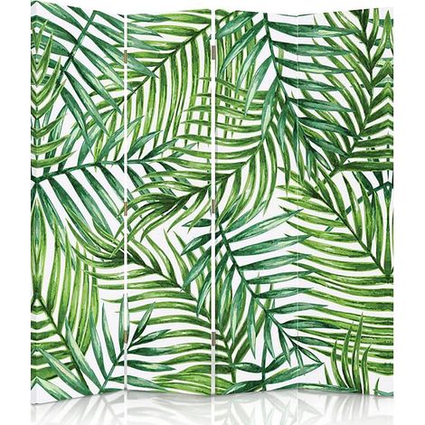 Paravent Décoratif Feuillage Tropical Élégant 4 Volets - 145 x 180 cm - 1 face déco, 1 face noir (1/5)
