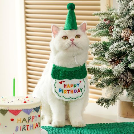 1 bavoir déguisement d'anniversaire pour chien ou chat - Bavoirs assortis mignons pour tous les jours - Chapeau en feutrine (1/4)