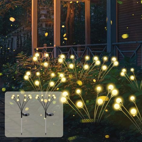 Firefly Outdoor Solar Garden Lights, 8 LED Outdoor Solar Firefly Lights, IP65 Waterproof, Warm White, Outdoor Solar Lights for Garden, Balcony, Driveway, Patio, 2 Pieces (1/5)