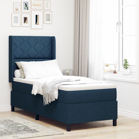 LED Box Spring Bed with Headboard Blue 90 x 190 cm Fabric vidaXL (1/5)