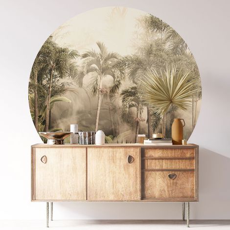 Sticker mural rond / cercle - Forêt Tropicale - Diamètre 30 cm - Adhésif MAT (1/3)