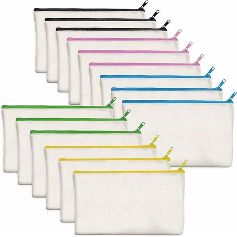 Sachets en coton beige à fermeture éclair - Lot de 15, 20 x 14 cm - Pochettes vierges à fermeture éclair pour ranger maquillage, fournitures scolaires et cosmétiques (1/4)
