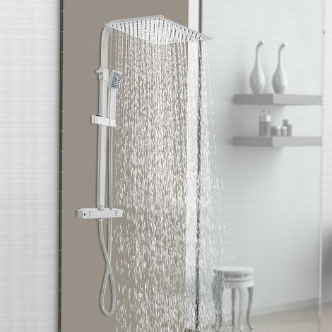 Duschsystem mit Thermostat und Chrom, Duscharmatur Komplettset mit Regendusche, 2 Strahlarten, Duschset Regendusche (1/5)
