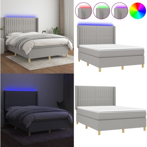 Boxspringbett mit Matratze & LED Hellgrau 140x190 cm Stoff - Boxspringbett - Doppelbett - Schlafsofa - Lattenrost - Bettrahmen - Home & Living (1/5)
