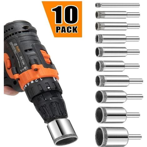 Diamantbohrer für Fliesen und Naturstein – 10er-Pack, für Granit, Marmor, Glas, Keramik und Beton (1/4)