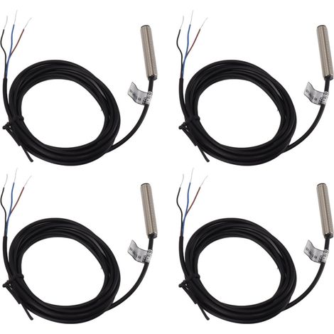 Capteur de proximité inductif 8mm tête plate, boîtier métallique, NPN DC 3 fils, contact normalement fermé, lot de 4 interrupteurs de proximité (1/5)