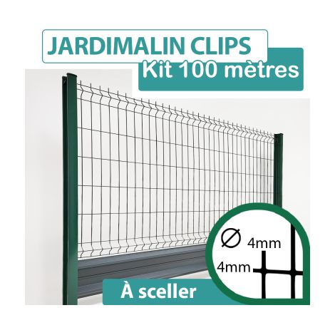 Kit Grillage Rigide Vert avec Soubassement Alu Anthracite 100M - JARDIMALIN CLIPS - 1,23 mètre (1/4)