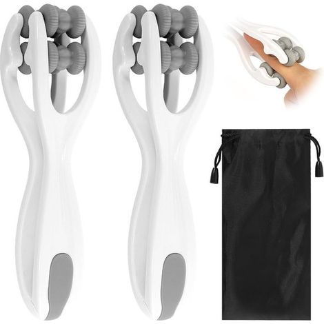 Confezione da 2 Massaggiatore per mani e dita - Palla da massaggio con manico - Corpo - Rullo massaggiante in silicone - Rullo massaggiante a doppia faccia per artrite e