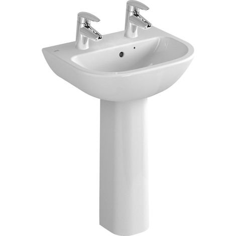 Vitra S20 Cloakroom Basin and Full Pedestal 450mm Wide 2 Tap Hole (1/4)