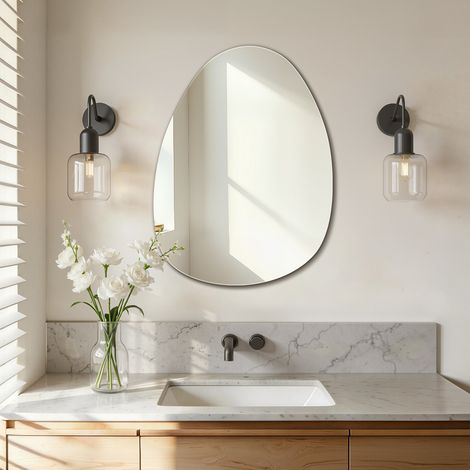 S'AFIELINA Irregular Wall Mirror 60x45cm – Frameless Modern Oval Mirror for Bathroom, Bedroom or Hallway