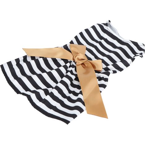Robe d'été mignonne pour chienne, jupe sans manches en polyester avec nœud papillon, idéale pour les fêtes (XZD294, rayures noires et blanches, taille S). (1/5)