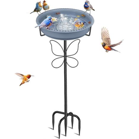 Bain d'oiseaux extérieur mangeoire et abreuvoir sur pied avec bol amovible pour jardin terrasse ou pelouse - gris (1/5)