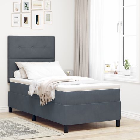 Box Spring Bed with Mattress Dark Grey 90 x 190 cm Velvet vidaXL (1/5)
