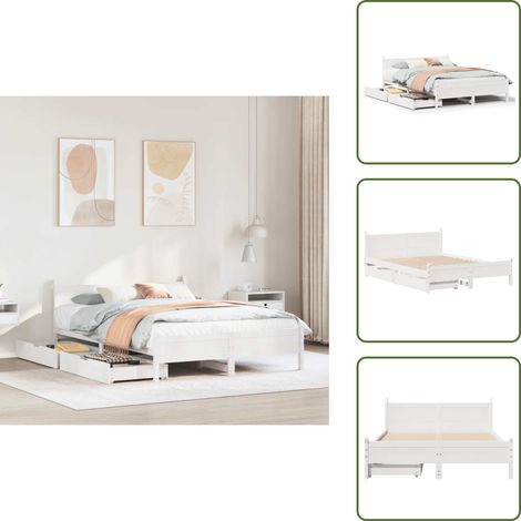 Letto con cassetti - vidaXL Letto senza Materasso Bianco 150x200 cm Legno Massello di Pino - Letto con ruote