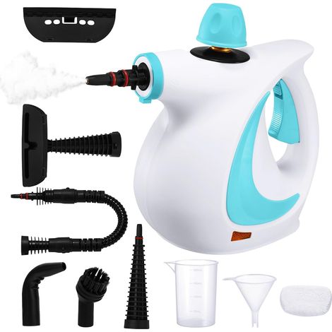 Pulitore a vapore portatile da 1050 W, pulitore a vapore pressurizzato multifunzione con 9 accessori per rimuovere macchie da pavimenti, tende, sedili auto, cucina, bagno, blu (1/5)