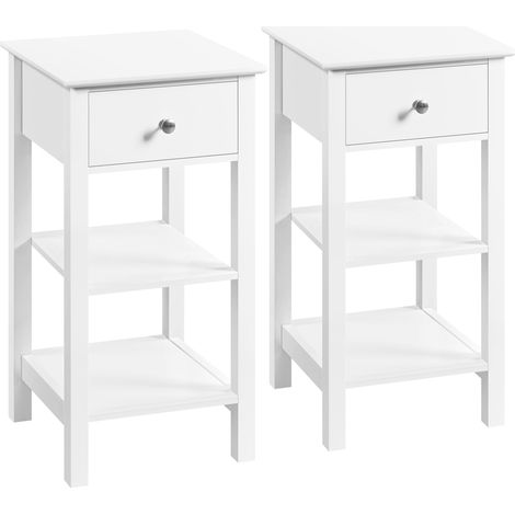 Yaheetech Set 2 Comodini da Camera da Letto Comodino con Cassetto e Ripiani Portaoggetti Mobiletto da Notte Stile Moderno Tavolino da Cameretta 35 x 35 x 70 cm Bianchi (1/5)
