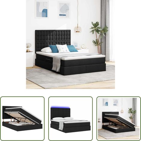 vidaXL Stauraum unter Bett -  Bett mit Stauraum und LED Schwarz 140 x 190 cm Polyester (1/5)
