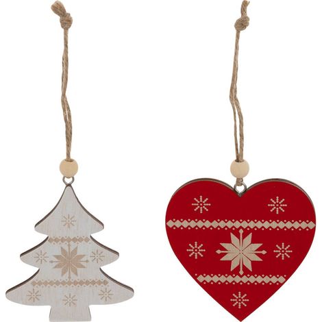 Set di 2 soggetti in legno di abete rosso e cuore beige h.8cm - Atmosphera créateur d'intérieur