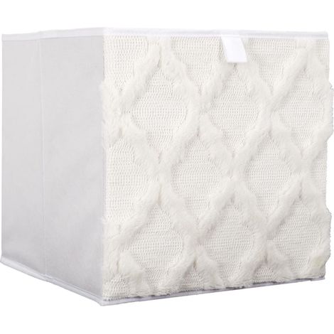 Cube de rangement pliable tissu tufté blanc 30x30 cm
