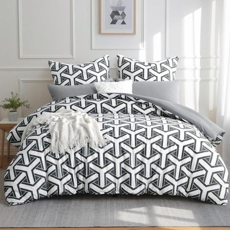 Bettwäsche 200x220 cm 3-teilig, Mikrofaser, bügelfrei, geometrisch grau