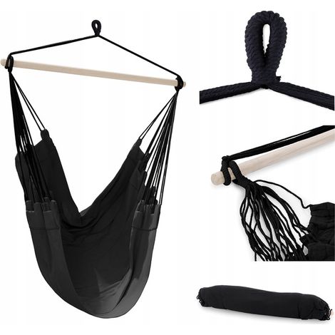 Silla colgante tipo hamaca brasileña estilo boho negra (1/5)