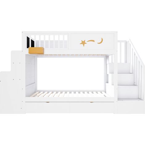 Kinderhochbett 90 x 200 cm mit Stauraum, Schreibtisch und Sicherheitstreppe, Weiß (1/5)