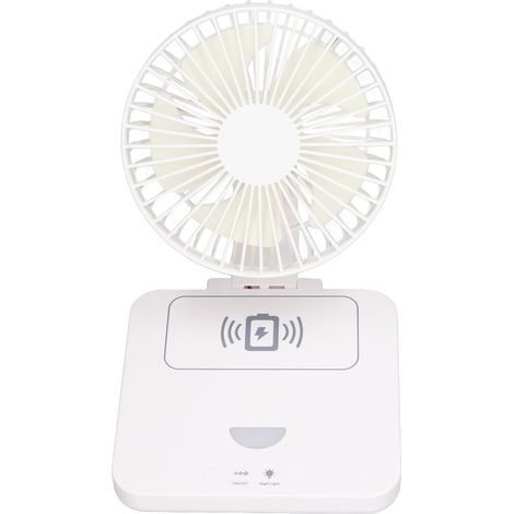 Tischventilator mit kabellosem Handy-Ladegerät, USB-aufladbar, faltbar, tragbar, oszillierend, mit Nachtlicht (1/5)
