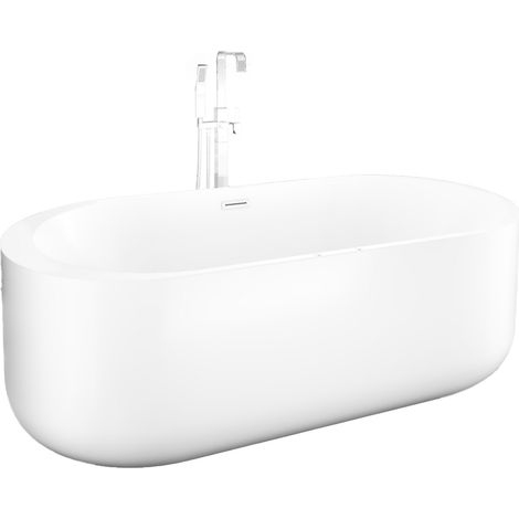 freistehende Badewanne F26 170x80cm Whirlpool Luft & Wasser mit Armatur AF05 (1/5)