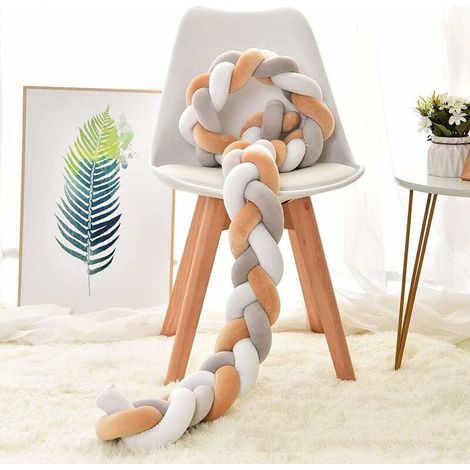 Tigrezy – Tour de lit bébé tressé 200 x 12 cm – Housse en flanelle douce – Remplissage en coton – Protection pour nouveau-nés – Blanc, gris, kaki