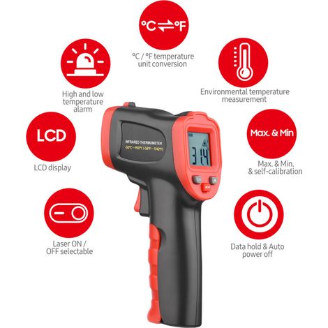 Termómetro infrarrojo multifunción portátil SJLERST con anillo láser monocromo, pistola de medición de temperatura industrial sin contacto y sin batería WT326D (-50℃~950℃/-58℉~1742℉) (1/3)