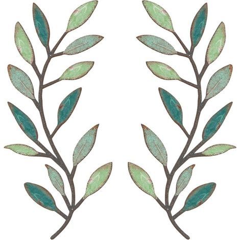 Set mit 2 Olivenzweigen aus Metall zur Wanddekoration, für Wohnzimmer, Flur und Außenbereich (leuchtende Farben) (1/4)
